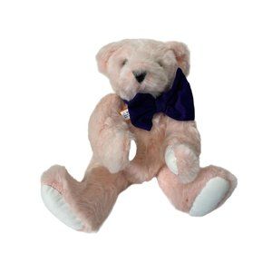 Vermont Teddy Bear Co. 15” Pink Jointed Bear Purple Bow Mothers Valentines Day